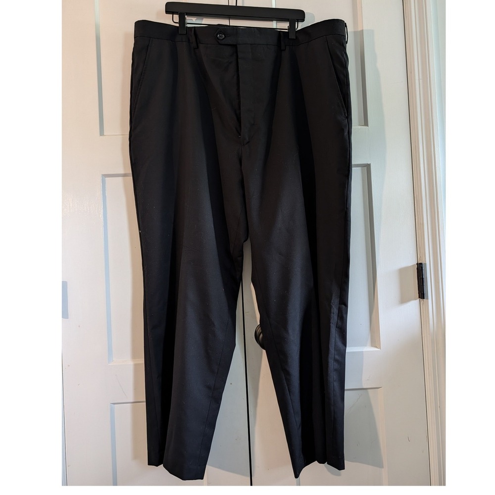 Stafford Big & Tall Men's 46x29 Black Wool Pleated Classic Fit Dress Pants Basic
